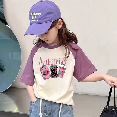 女童纯棉夏季插肩短袖T恤亲肤