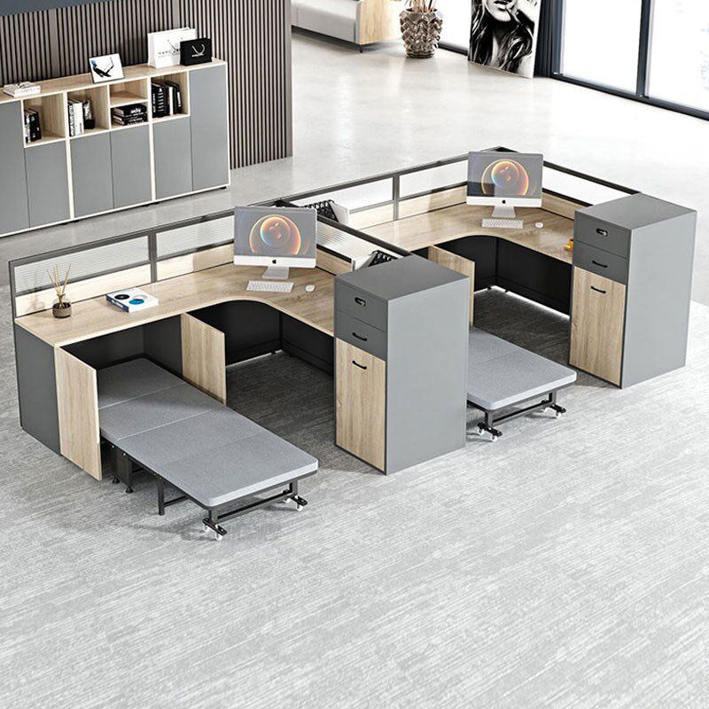 热销博飞带床工位办公桌简约现代职员桌带休息床屏风卡座午休办公