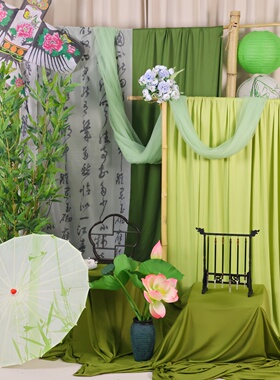 春季环创装饰氛围感布置绿色布幔幼儿园环创书法纱幔场景背景挂布