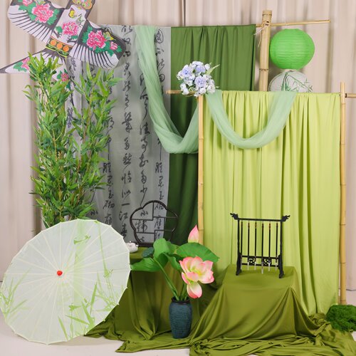 春季环创氛围感布置绿色布幔纱幔
