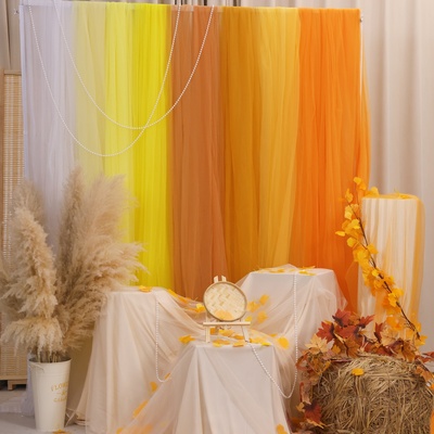 秋季橘色黄色纱幔氛围感环创网纱