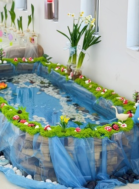 幼儿园春夏季自然角植物角环创装饰布置养金池塘防水布蓝色塑料膜