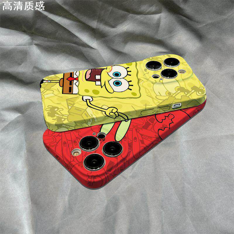 菲林海绵宝宝适用苹果14手机壳新款iphone15promax全包苹果13硬壳ip12防摔se2/37/8plus男女款蟹老板xsmaxr套