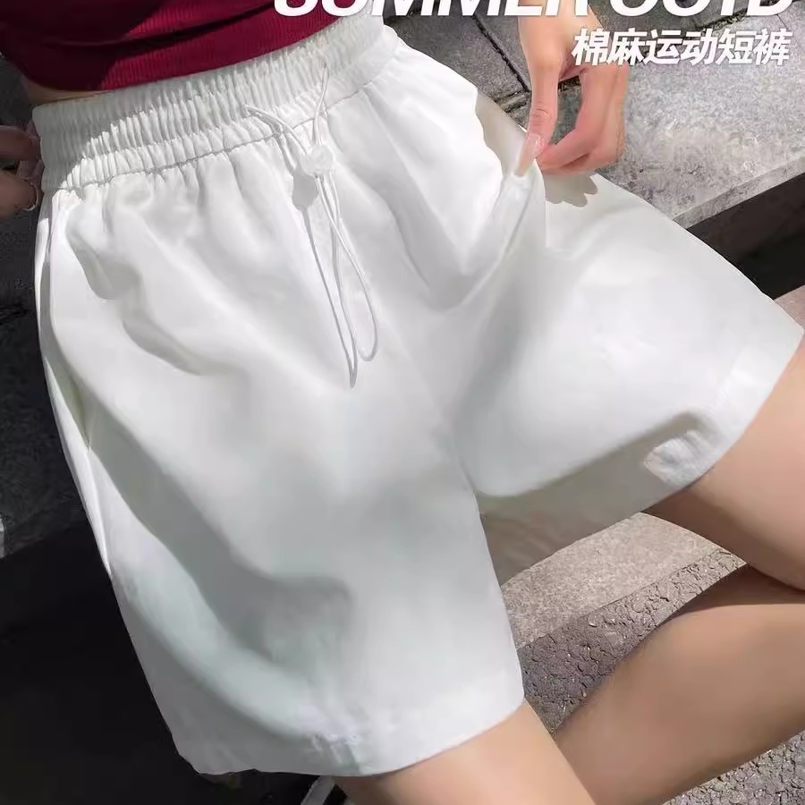 佐梦依薄款高腰显瘦休闲水洗棉短裤