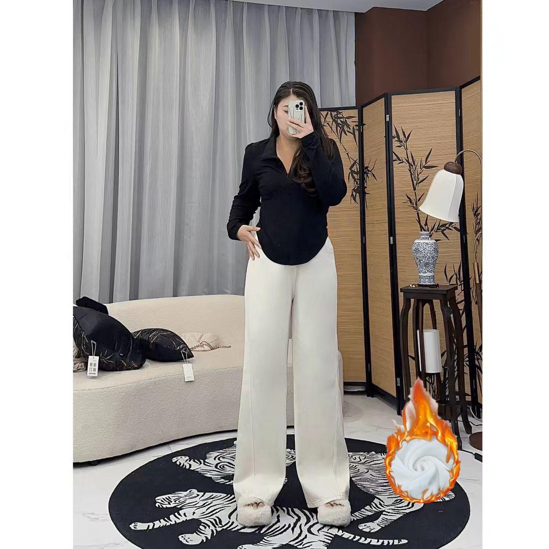 纯色垂感直筒阔腿西装裤