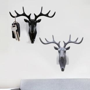 鹿头墙壁钥匙架 饰挂钩墙上置物架壁挂创意收纳个性 家具装 鹿角美式