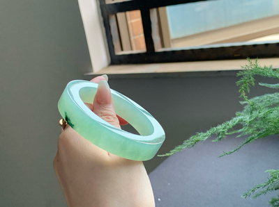 翡翠方缘纯天然缅甸A货翡翠冰晴绿飘花手镯定制咨询下单私拍无效
