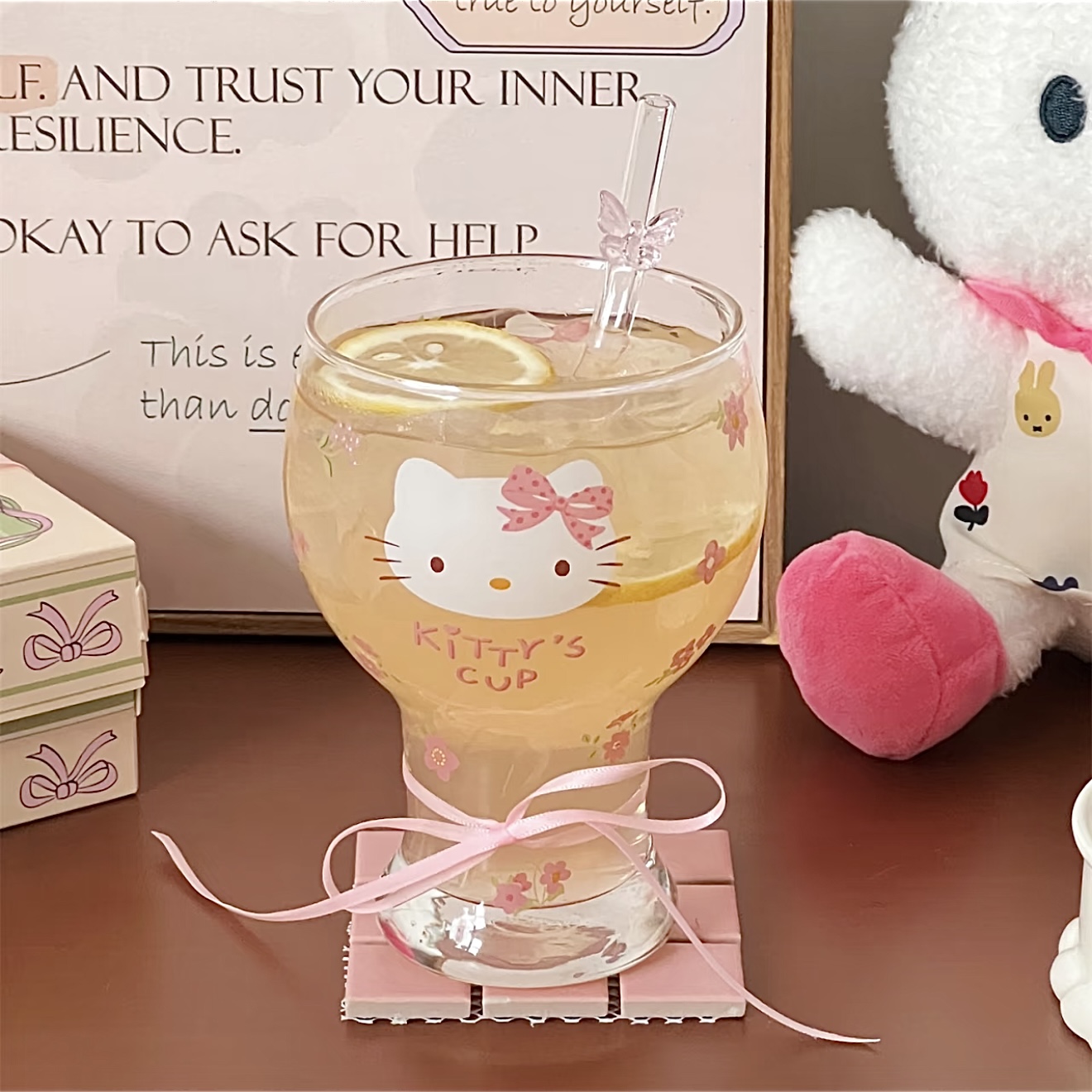 可爱卡通Hellokitty猫玻璃杯高颜值啤酒杯牛奶冷饮果汁杯家用水杯