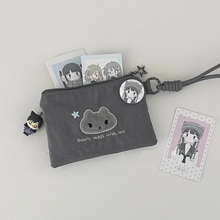 小灰猫挂脖卡包透明痛包多功能便携零钱包证件杂物收纳耳机化妆包