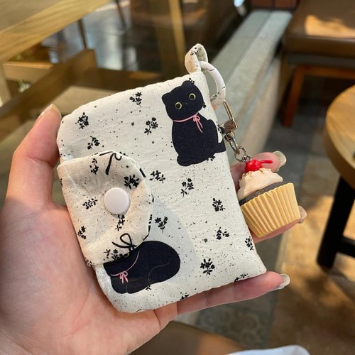 可爱猫咪多层收纳卡包帆布零钱包