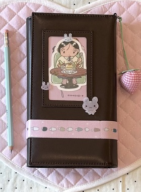 复古深棕A6三折皮质手账本活页外壳女孩高颜值学生日记事笔记本子