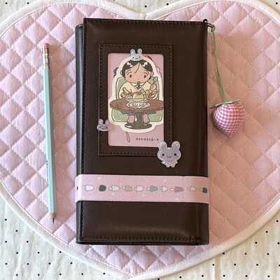 复古深棕A6三折皮质手账本活页款