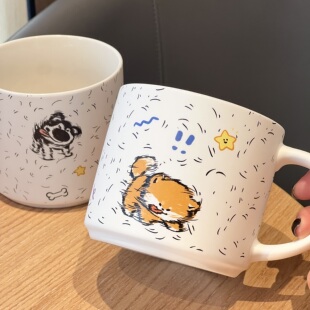 潦草小狗马克杯女生高颜值可爱大容量陶瓷杯家用牛奶喝水杯子男