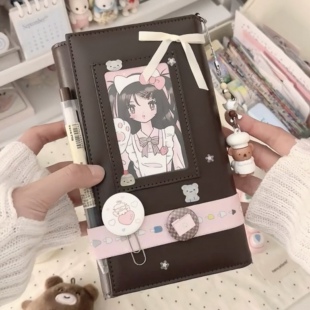 复古深棕A6皮质手账本活页外壳女生高颜值旅行手帐日记事笔记本子