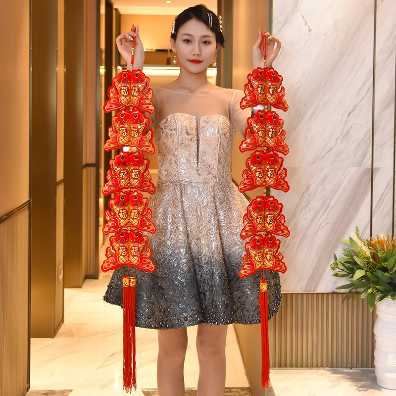 中国结福字鱼挂件客厅新年过年装饰入户门上双鱼2024龙年红辣椒串