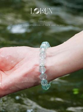 LOREN EYE 天然海蓝宝手串碎冰冰男女款手链S925银小众设计送礼