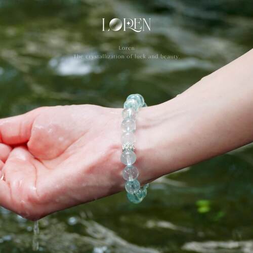 LOREN EYE 天然海蓝宝手串碎冰冰男女款手链S925银小众设计送礼