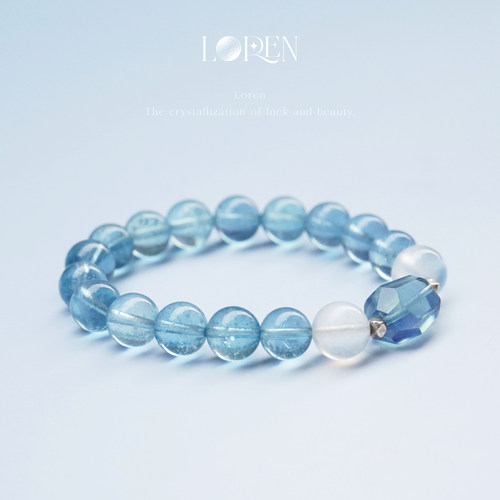 LOREN EYE 海蓝宝手串斯里兰卡蓝月光水晶手链S925银闺蜜礼物