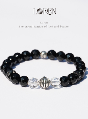 LOREN EYE 黑玛瑙手串黑武士概念男士白水晶高级礼物