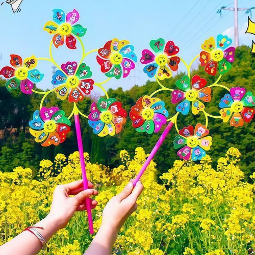 卡通六轮风车摆摊批发户外装饰