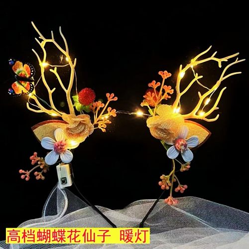 圣诞发光鹿角发箍头饰摆摊批发