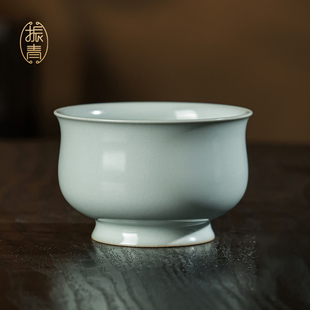 杯主人杯单杯青瓷品茗杯中式 汝窑炉式 景德镇手工薄胎汝瓷原矿茶杯