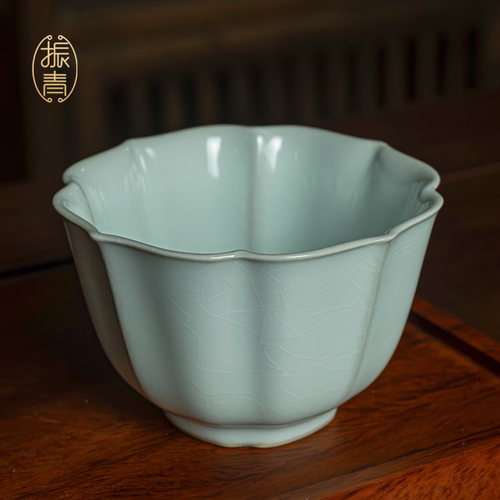 薄胎汝窑主人杯开片可养茶杯