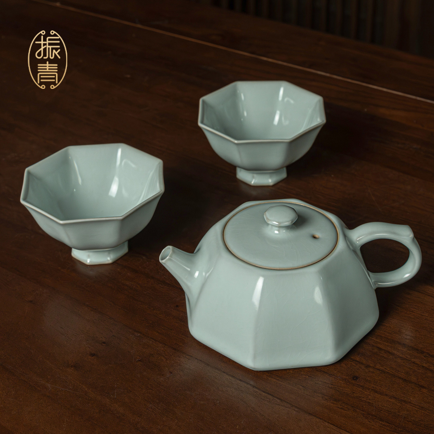 汝窑功夫茶具一壶二杯陶瓷礼品景德镇汝瓷八方茶壶茶杯茶组礼盒装