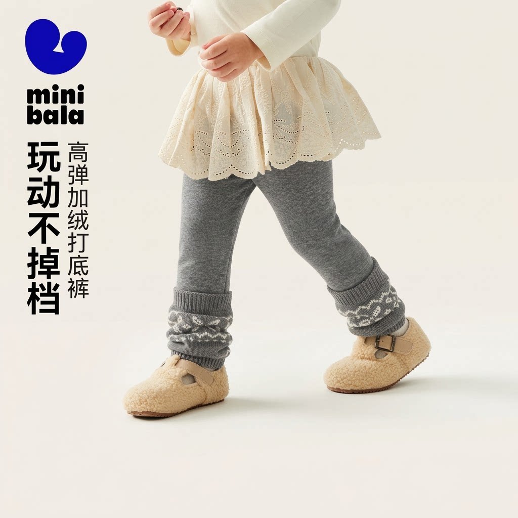 迷你巴拉巴拉女童打底裤冬季宝宝修身高弹长裤加绒保暖儿童休闲裤