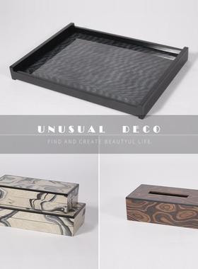 UNUSUAL 现代极简覆古样板间收拾收纳盒书房书架装饰盒子托 托盘