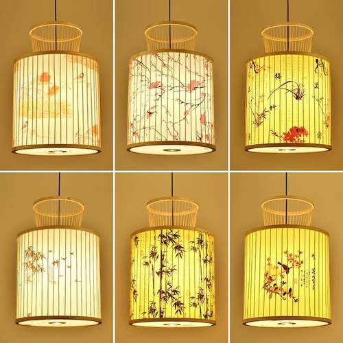 竹编灯笼创意中式餐厅饭店火锅店个性茶室酒店包间竹艺带射灯吊灯