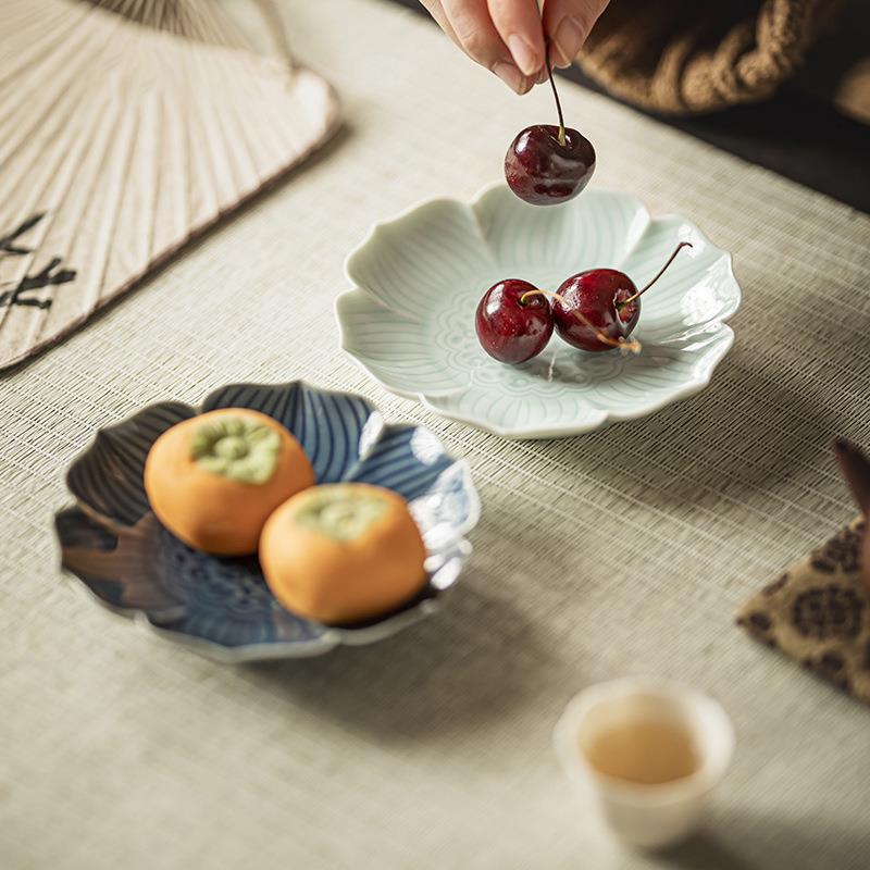陶瓷精致茶点盘中式复古糕点盘莲花供佛盘小吃碟水果盘干果小碟子