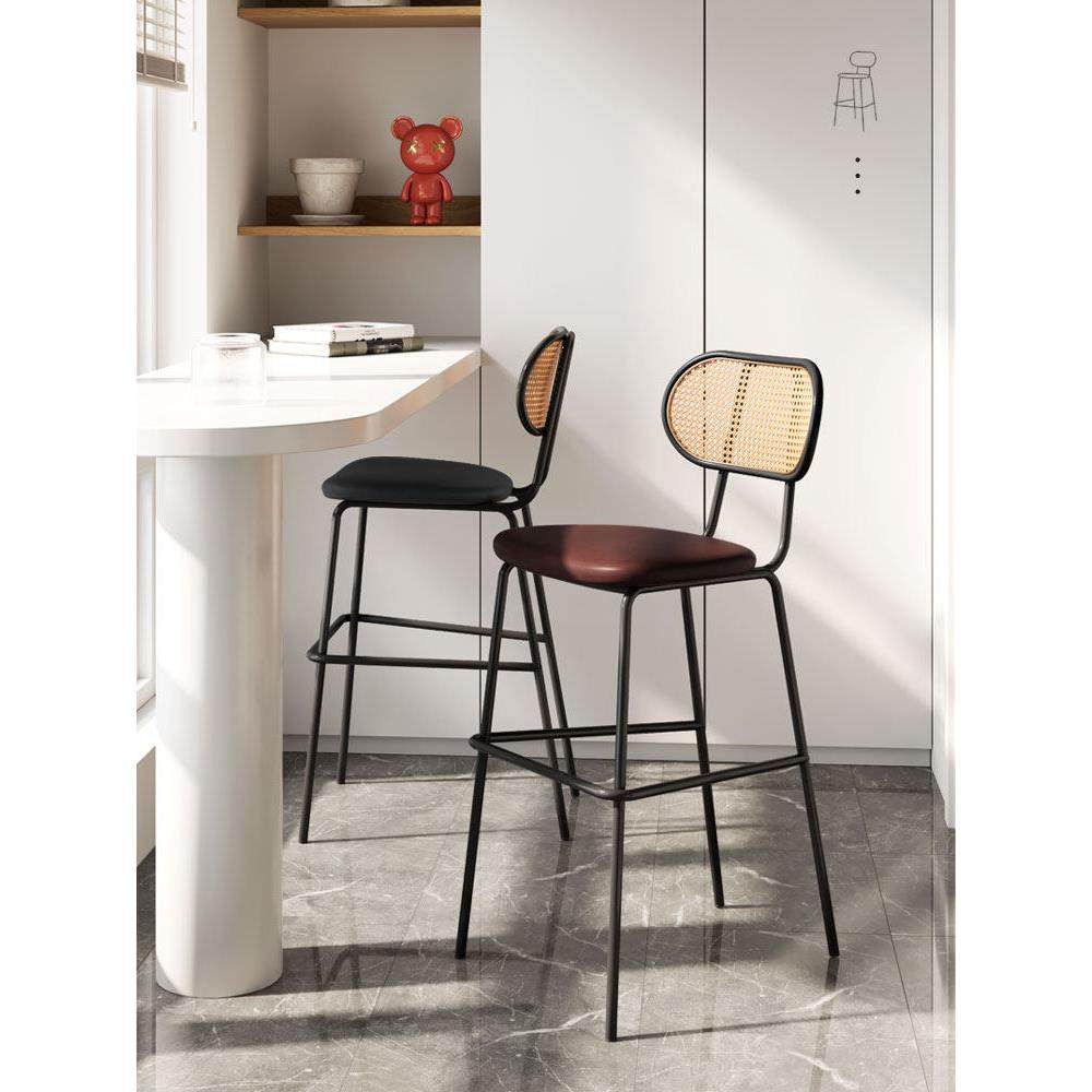 中古风吧台椅家用现代简约侘寂风岛台藤编吧凳收银台前台高脚椅子,住宅家具,家用高脚椅,淘宝优惠券,粉丝福利购,淘宝优惠卷