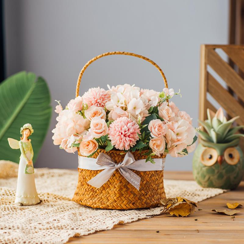 塑料花仿真假花花篮装饰客厅摆件春节喜庆花花艺电视柜向日葵摆设