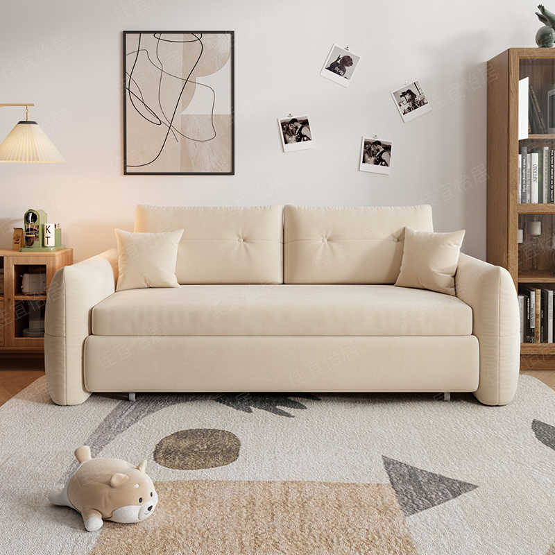 简约现代网红折叠两用猫爪皮小户型客厅多功能伸缩奶油风沙发床