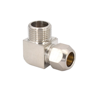 铜镀镍卡套外丝弯头直角英制螺纹1/2/3/4分接6/8/10/16mm铜管接头