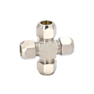 铜镀镍卡套四通铜管油管十字T型四通中间4mm/6/8-10/12mm铜管接头