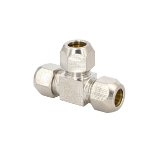 卡套三通铜镀镍等径变径一头英制螺接6/8mm10/12/16毫米铜管接头