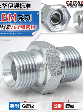英制转公制直通1BM英制C型60度内锥高压油管接头碳钢外螺纹管接头