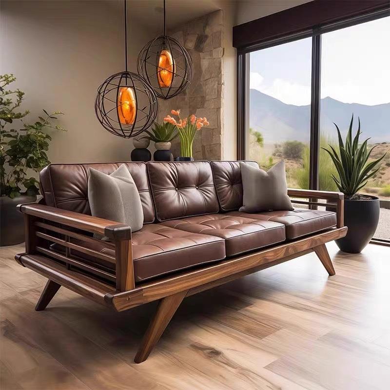 新中式北美黑胡桃木罗汉床塌床客厅实木沙发床简约现代贵妃榻家具