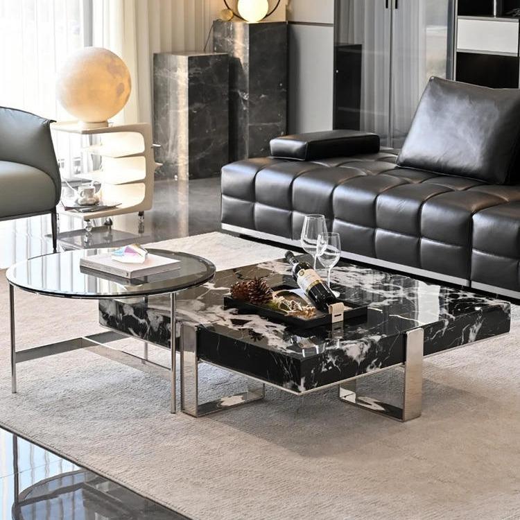 意式极简大理石茶几客厅家用大小户型轻奢简约设计师款方茶几组合