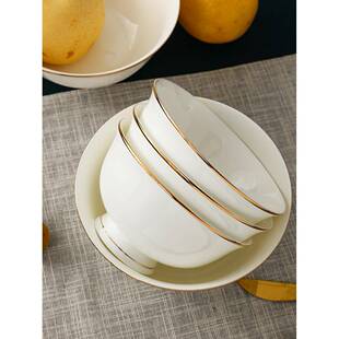 金边碗10个装家用陶瓷高脚碗4.5英寸米饭碗6英寸防烫面碗汤碗