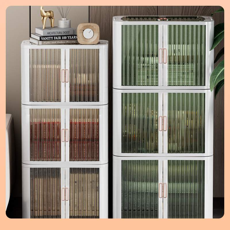 ?收纳箱家用卷帘收纳柜透明推拉门置物柜塑料衣物储物柜卷门整