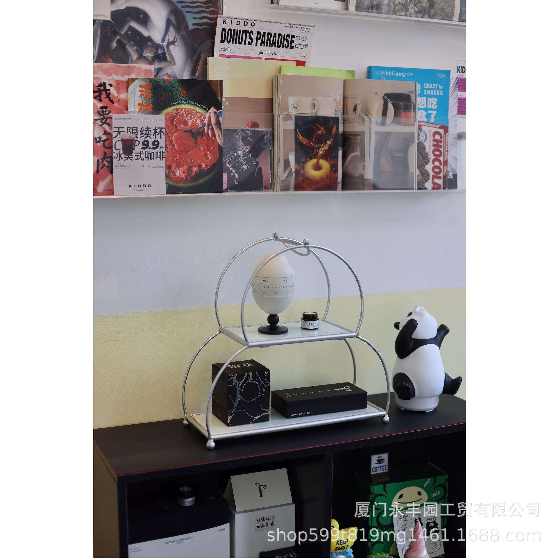 银色葫芦金属桌面置物架玻璃隔板杯子收纳香氛陈列架复古