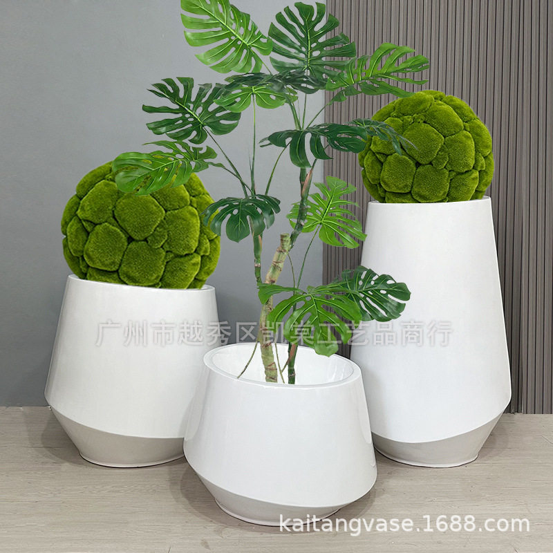 热销欧式玻璃钢大型落地花瓶商场绿植美陈酒店展厅花艺写字楼摆设