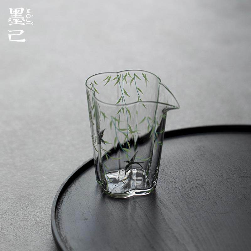 墨己瑞璃耐高温耐热海棠公道杯茶道配件柳树燕子玻璃公杯分茶器