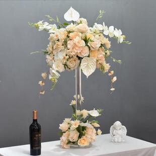 亚克力水晶柱桌花仿真花酒店餐厅婚礼宴会桌面中间装饰花艺餐桌花