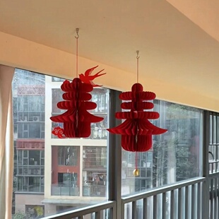 2026马年生肖春字灯笼挂饰家居蜂窝式折纸乔迁玄关桌面摆件装饰