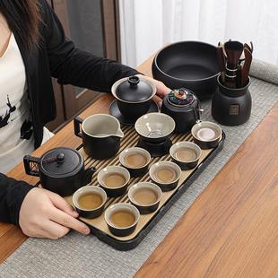 家用办公简约陶瓷茶杯茶壶整套功夫茶具商务礼品 黑陶盖碗茶具套装