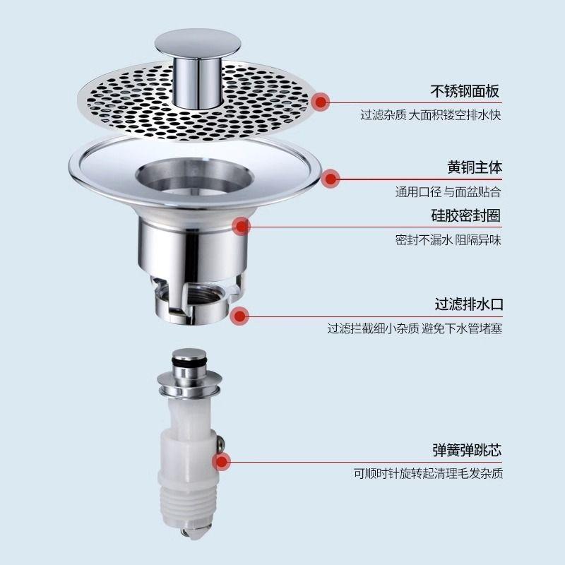 臭脸池洗盆水塞面盆弹跳芯other下水器配件按手压式漏防防堵过滤